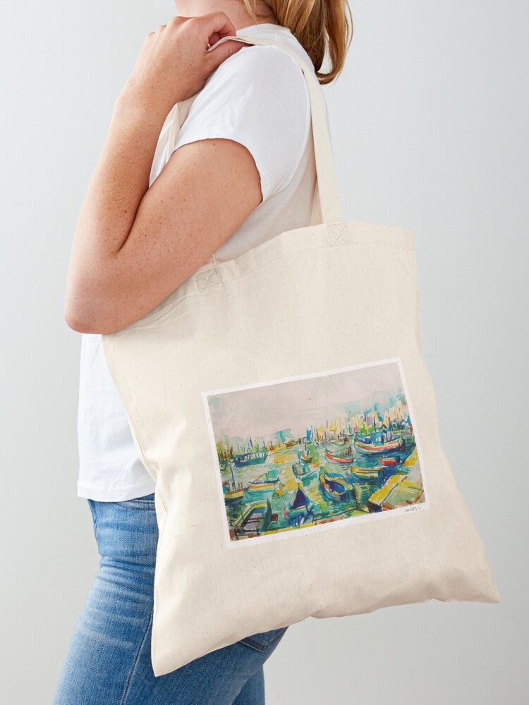 Women Bags Malta - 마르사슬록 항구, 몰타, 수채화 잉크 토트백