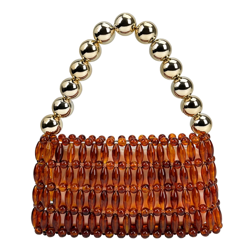 Tortoiseshell Bag Acrylic - 우아한 수제 비즈 크리스탈 앰버 브라운