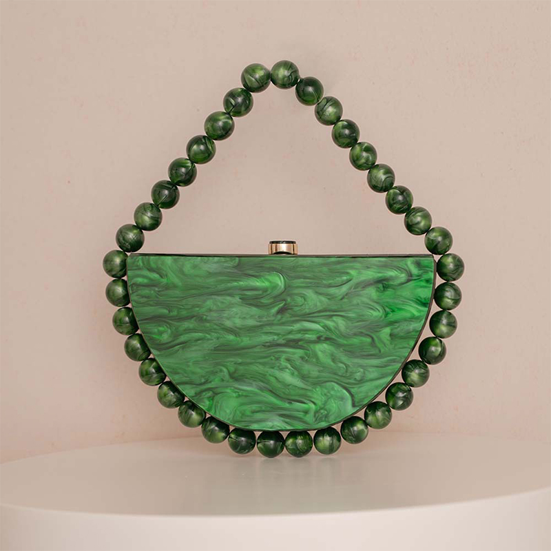 Tortoiseshell Bag Acrylic - 럭셔리 진주 빛 구슬 체인 클러치