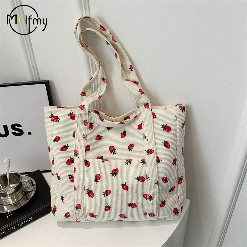 Women Bags Low Price - 코듀로이 핸드백 딸기 비치 백 세련된