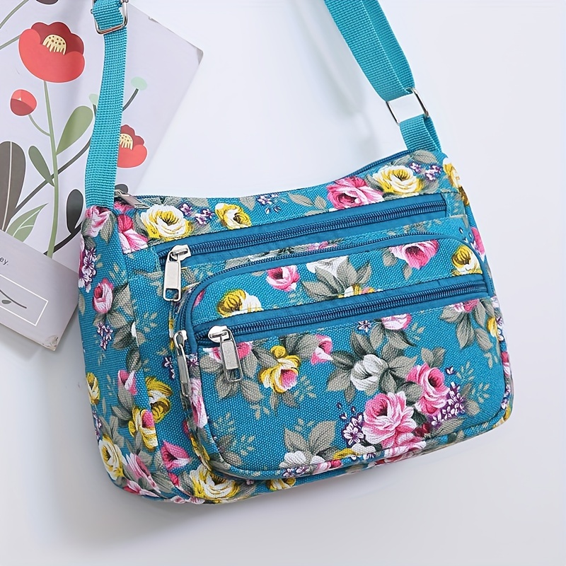Women Bags Zip - 세련된 꽃무늬 크로스바디 백, 조절 가능한
