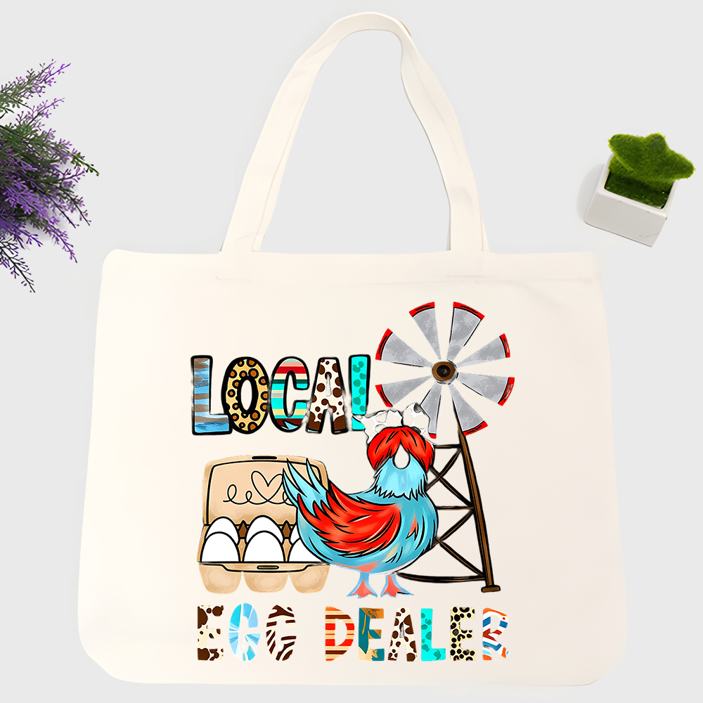 Women Bags Farmers - 계란 상자 디자인의 치킨과 풍차 그래픽