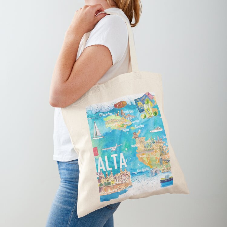 Women Bags Malta - 말타 일러스트레이티드 아일랜드 여행 지도(도로 및
