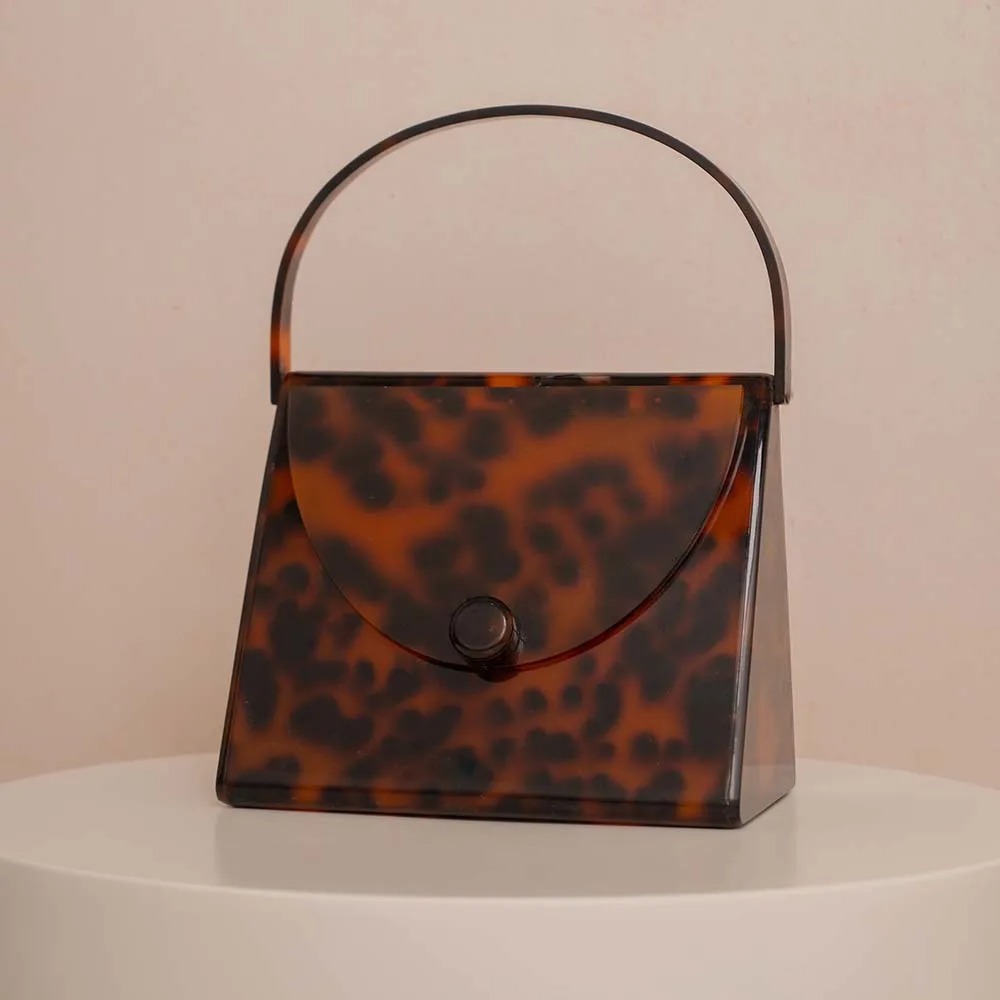 새로운 도착 광택 레트로 레오파드 프린트 아크릴 거북이 - Tortoiseshell Bag Acrylic 리뷰 및 가격