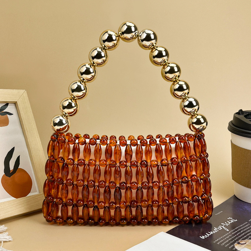 우아한 수제 비즈 크리스탈 앰버 브라운 고급 핸드백,  - Tortoiseshell Bag Acrylic 리뷰 및 가격