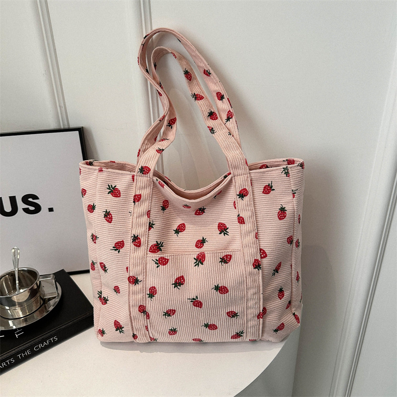 코듀로이 핸드백 딸기 비치 백 세련된 다용도 숄더백 대 - Women Bags Low Price 리뷰 및 가격