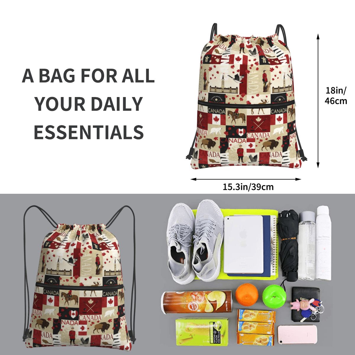 캐나다 국기 국가 문화 배낭 캐주얼 드로스트링 가방 잡 - Women Bags In Canada 리뷰 및 가격